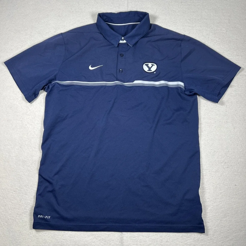 Nike BYU‎ Cougars Coaches Polo Mens Large Navy Blue Dri Fit Team Issued - Picture 3 of 8